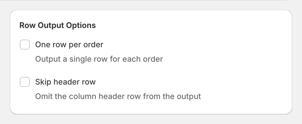 The Row Output Options card