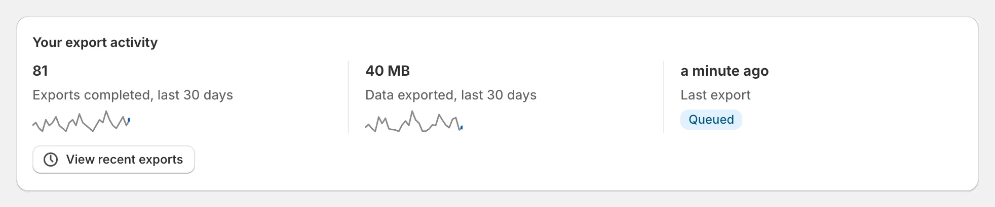 Exportify home page: the export activity card